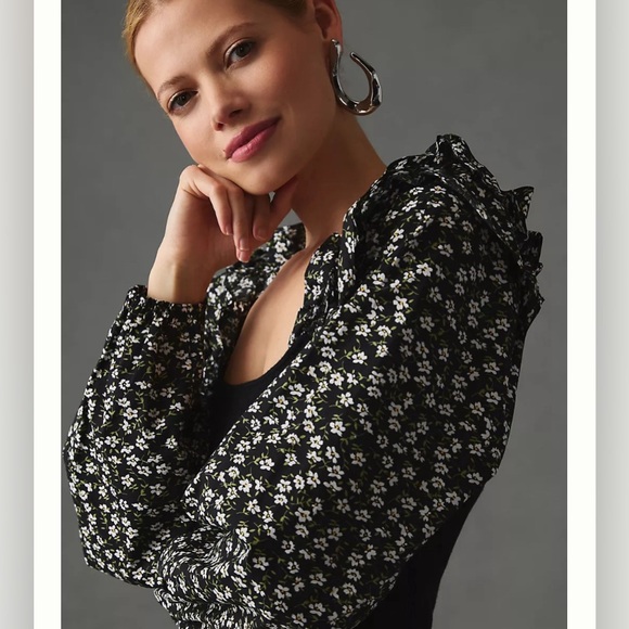 By Anthropologie Woven Ruffle-Sleeve Sweater - Picture 3 of 8